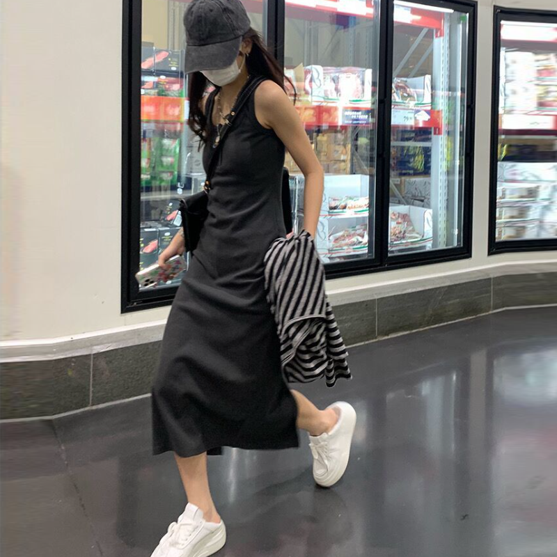 條紋針織開襟外套＋背心洋裝｜兩件式 甜辣風 修身顯瘦（長版／短版）