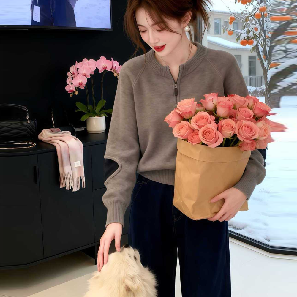 慵懶風拉鍊針織上衣 寬鬆剪裁 秋冬百搭款