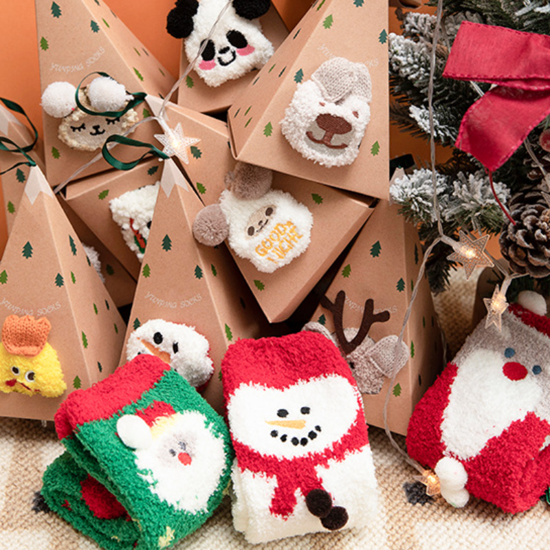 聖誕厚款毛絨中筒襪 珊瑚絨保暖 附禮盒（交換禮物/送禮首選）