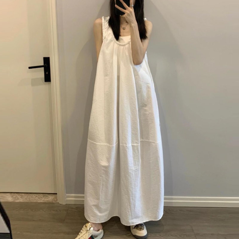 韓系甜美無袖長洋｜夏季大尺碼家居服 可外穿連身長裙