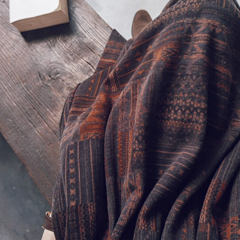 「套裝/單件」復古文藝針織上衣＋印花長裙兩件式套裝 慵懶氣質 秋冬穿搭