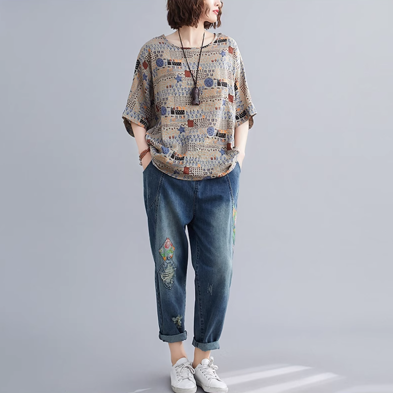 休閒·文藝優雅寬鬆蝙蝠袖上衣 寬鬆減齡t恤