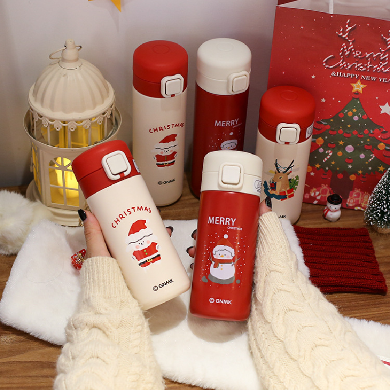 聖誕節超萌彈跳蓋不鏽鋼保溫瓶 學生情侶都愛的便攜隨手杯 禮物首選