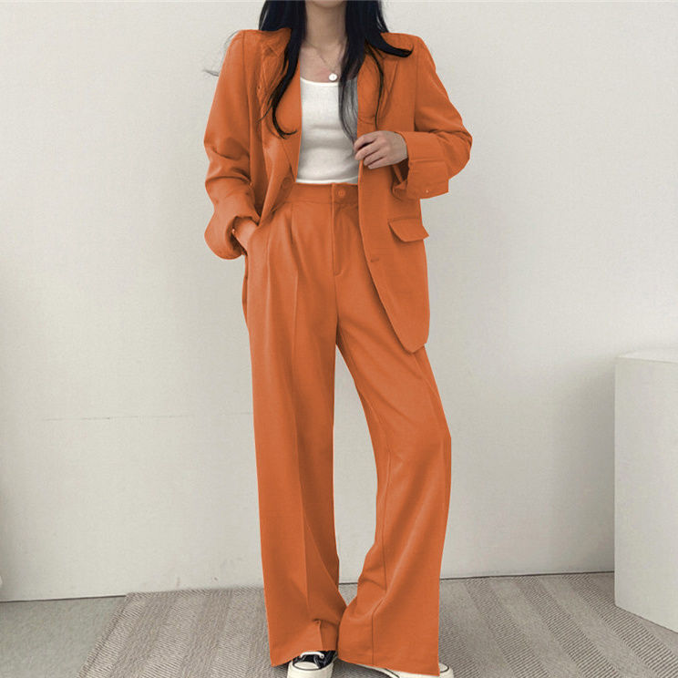 【單品可選】高級chic春秋季休閒翻領套裝 西裝外套高腰垂墜西裝寬褲兩件套