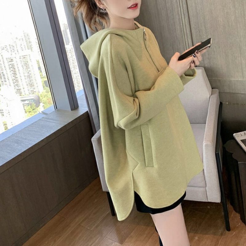 冬季韓系連帽帽T 寬鬆顯瘦拉鍊外套 設計感上衣