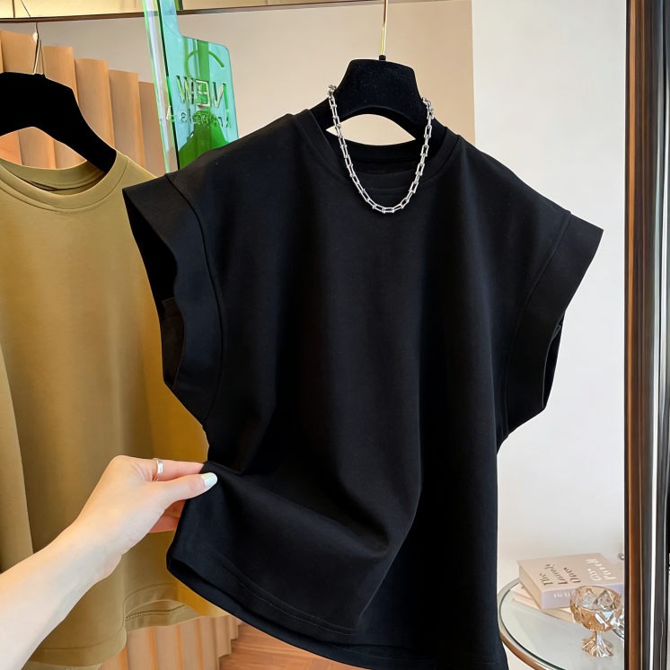 韓國 設計感 小眾 飛天袖 寬鬆 純棉 無袖 T恤