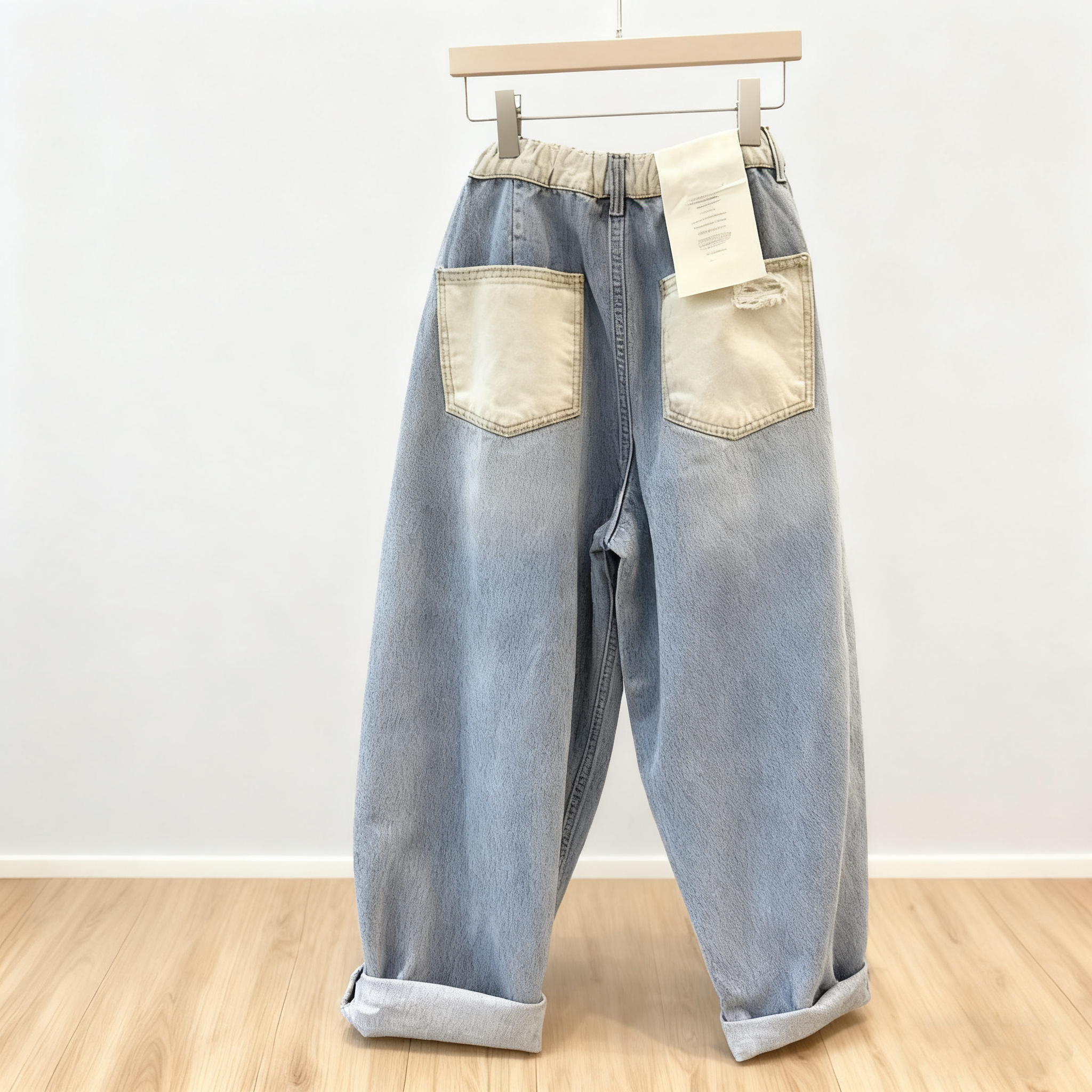 S-5XL大尺碼高腰牛仔褲 寬鬆錐形（哈倫版） 直筒感 顯瘦 拼接口袋