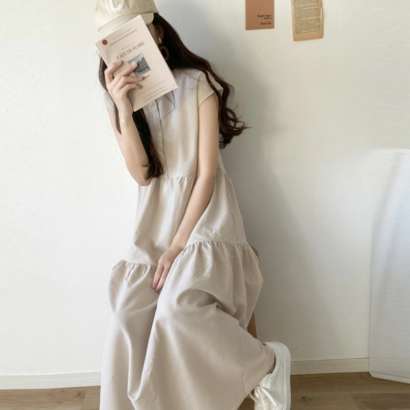 韓系 ‧ 蝴蝶結設計連身裙 甜美小清新條紋無袖過膝洋装 6色