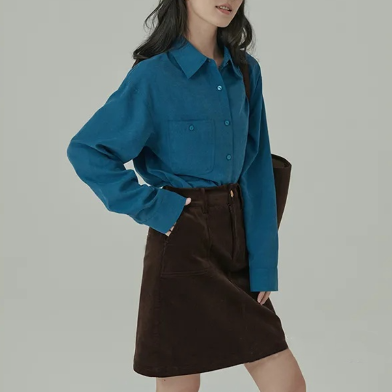 韓國柔絲絨襯衫 春秋新款氛圍遮肉感百搭襯衫上衣