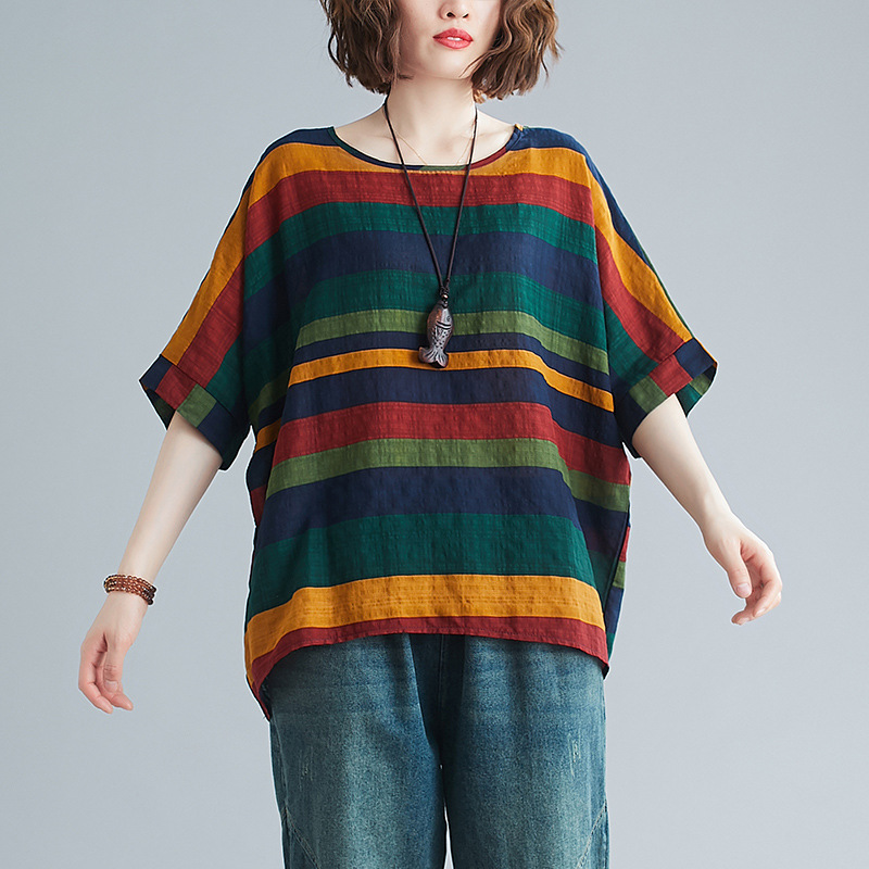 休閒·文藝優雅寬鬆蝙蝠袖上衣 寬鬆減齡t恤