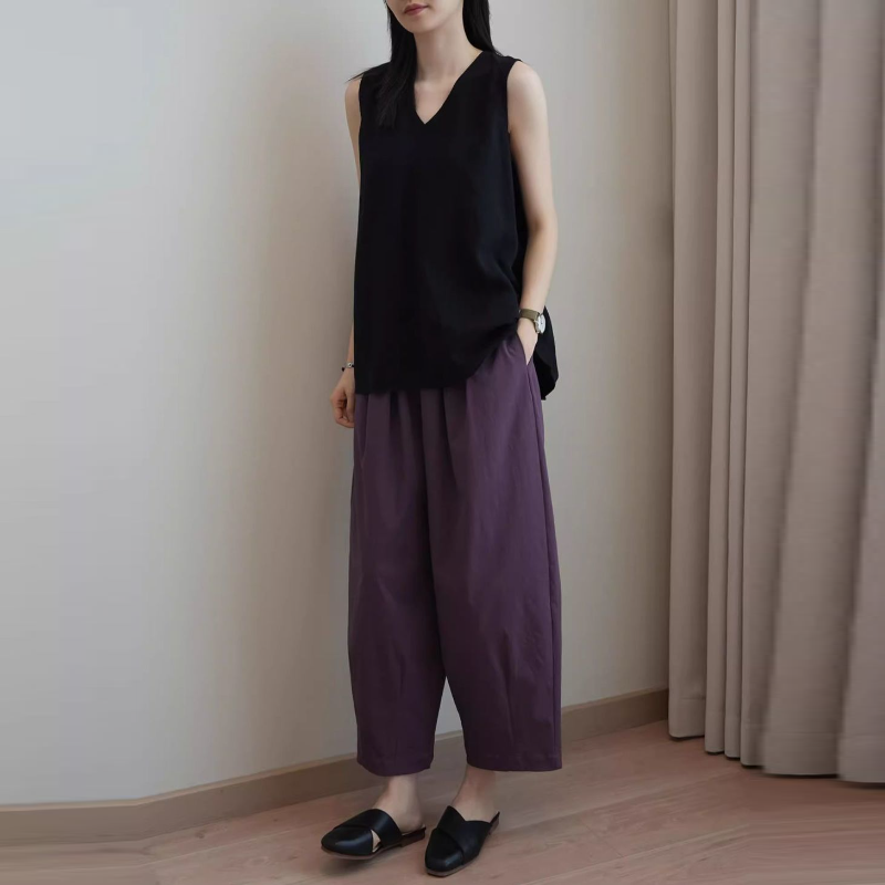 棉麻素面無袖背心＋短褲兩件式套裝 寬鬆透氣休閒款（可單買）