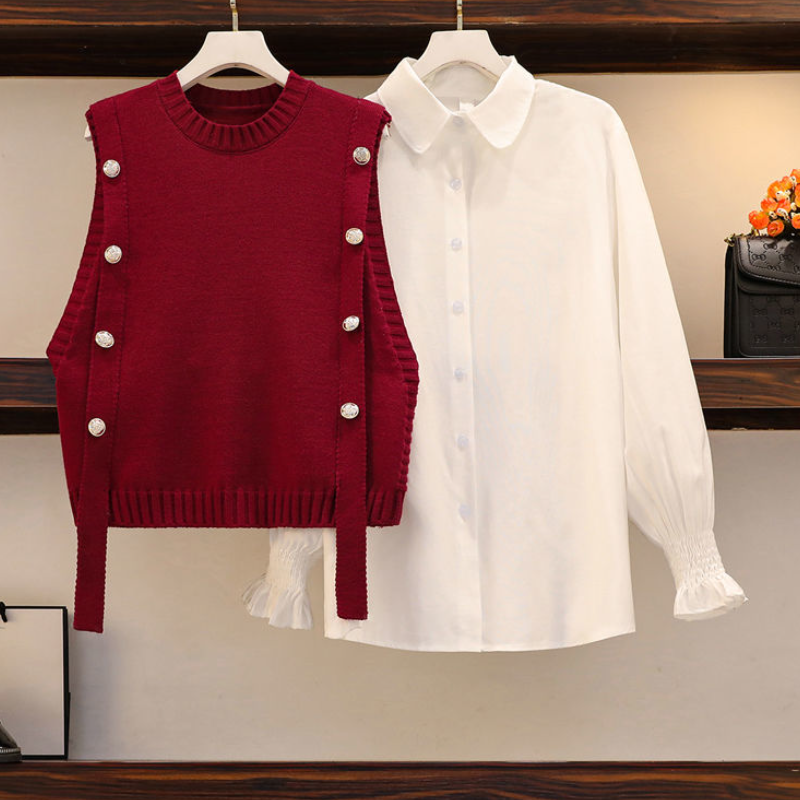 【單品可選】襯衫馬甲兩件套-春秋時尚減齡針織上衣套裝