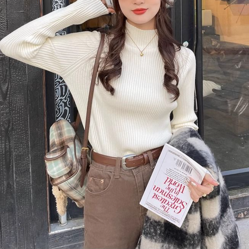 半高領針織上衣 設計感小眾毛衣春秋內搭