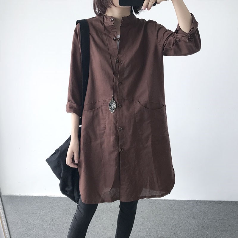 春夏款日系和紙棉麻罩衫 立領長袖襯衫