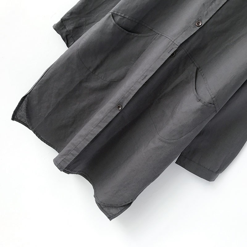 春夏款日系和紙棉麻罩衫 立領長袖襯衫