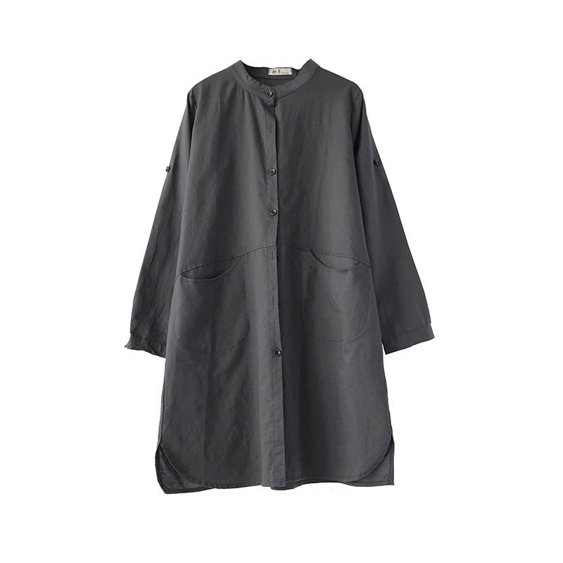 春夏款日系和紙棉麻罩衫 立領長袖襯衫