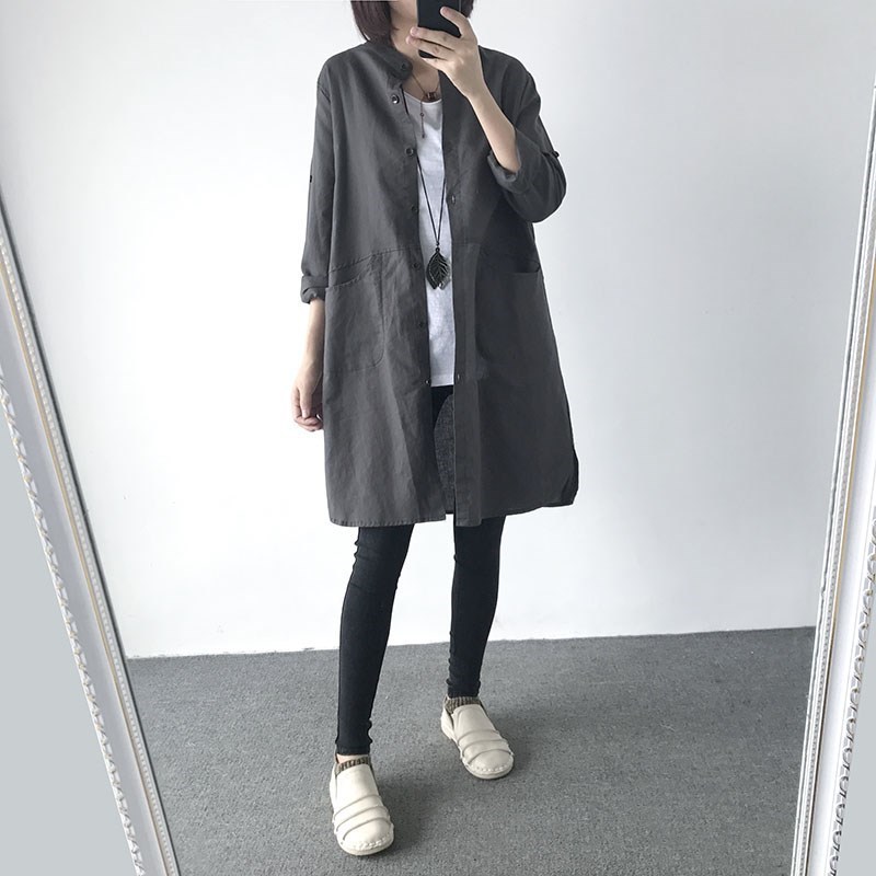 春夏款日系和紙棉麻罩衫 立領長袖襯衫