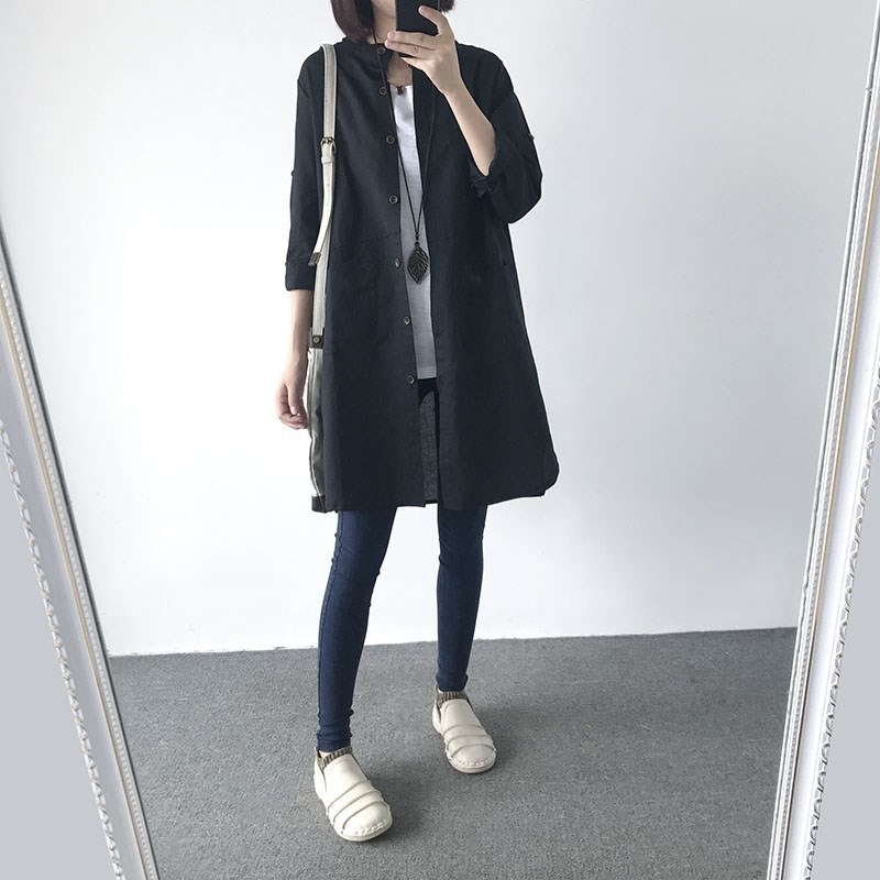 春夏款日系和紙棉麻罩衫 立領長袖襯衫