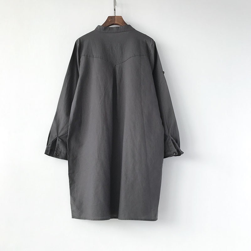 春夏款日系和紙棉麻罩衫 立領長袖襯衫