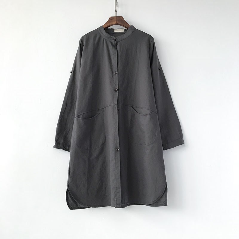 春夏款日系和紙棉麻罩衫 立領長袖襯衫