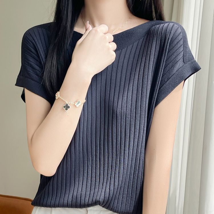 一字領短袖針織上衣 夏季寬鬆百搭內搭衫