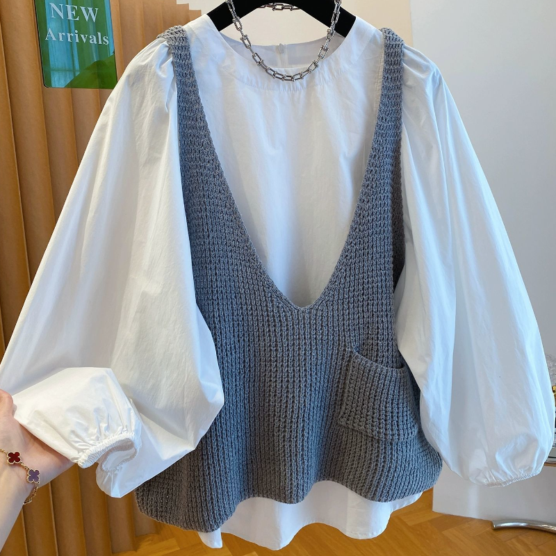 韓款百搭毛衣背心2025秋新設計清新女潮簡約大碼純色