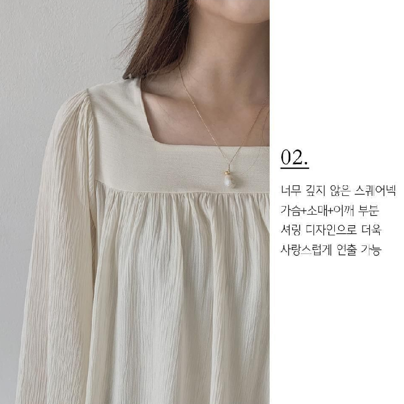 素面長袖雪紡襯衫 春夏法式方領設計感 氣質百搭上衣