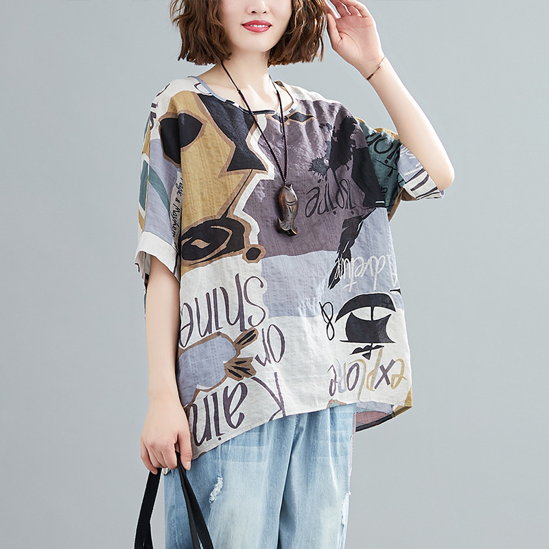 休閒·文藝優雅寬鬆蝙蝠袖上衣 寬鬆減齡t恤