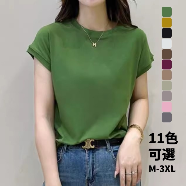 韓版夏季小飛袖柔軟上衣 氣質百搭時尚修身圓領設計感洋氣飛飛袖