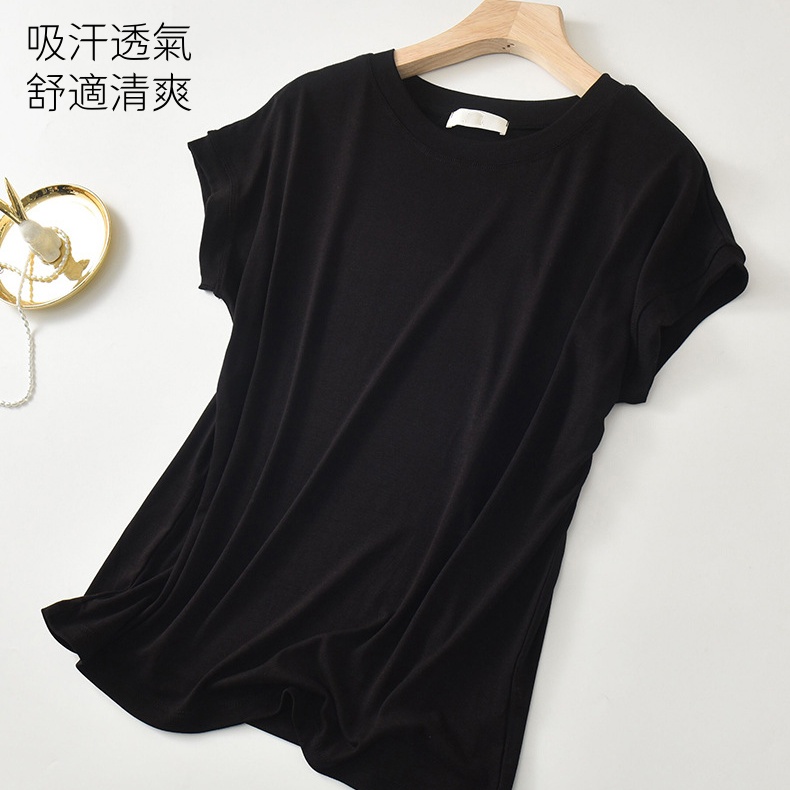 韓版夏季小飛袖柔軟上衣 氣質百搭時尚修身圓領設計感洋氣飛飛袖