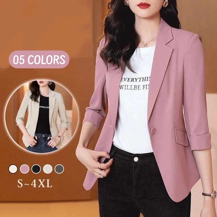 Korea正韓薄款西裝外套 七分袖 修身休閒短版西服上衣