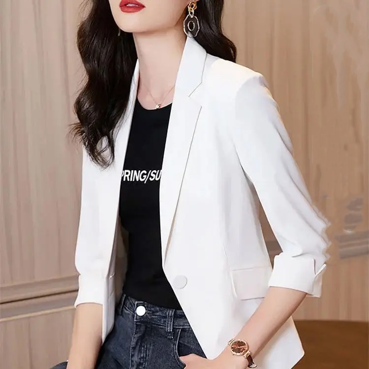 Korea正韓薄款西裝外套 七分袖 修身休閒短版西服上衣