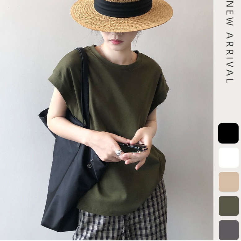 通勤百搭設計感小飛袖 無袖T恤 寬鬆 純棉大版 無袖T恤背心上衣T