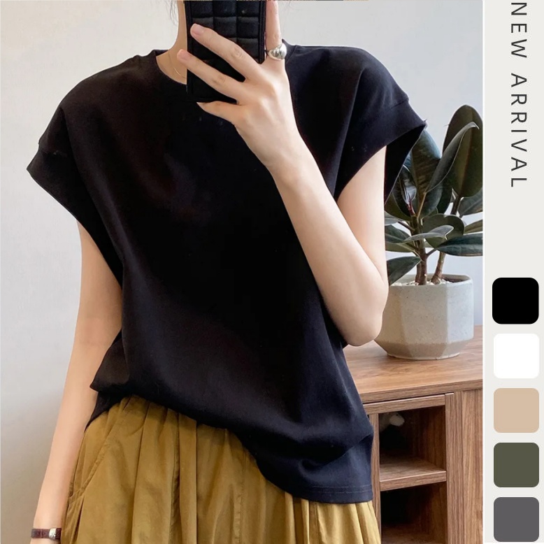 通勤百搭設計感小飛袖 無袖T恤 寬鬆 純棉大版 無袖T恤背心上衣T