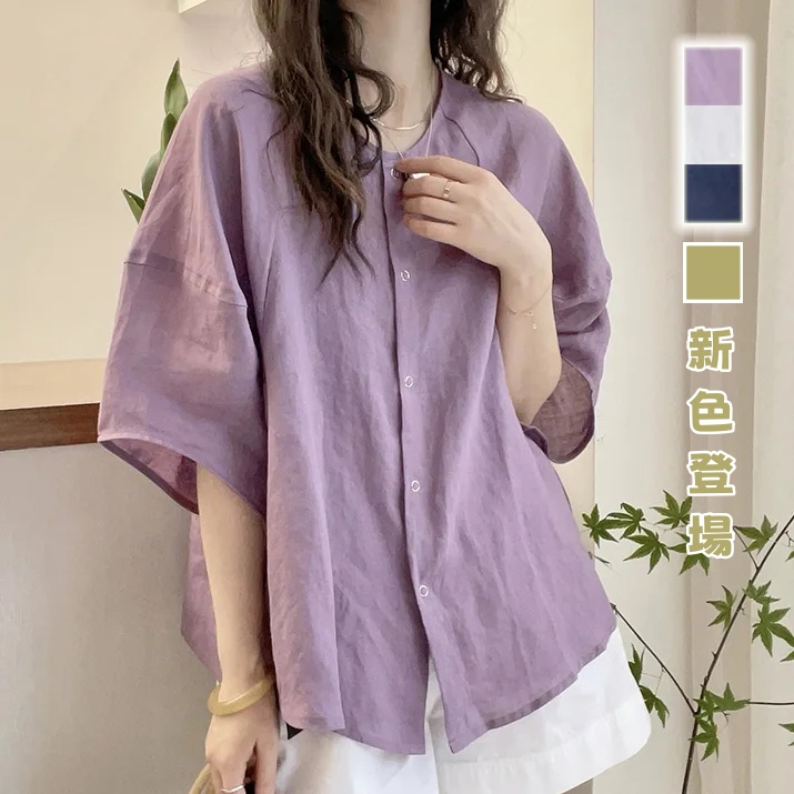 韓系簡約風素面寬鬆短袖襯衫 百搭顯瘦上衣