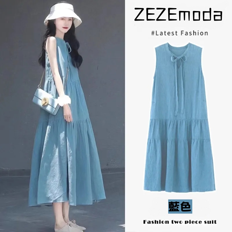 韓系 ‧ 法式半開領無袖連身裙