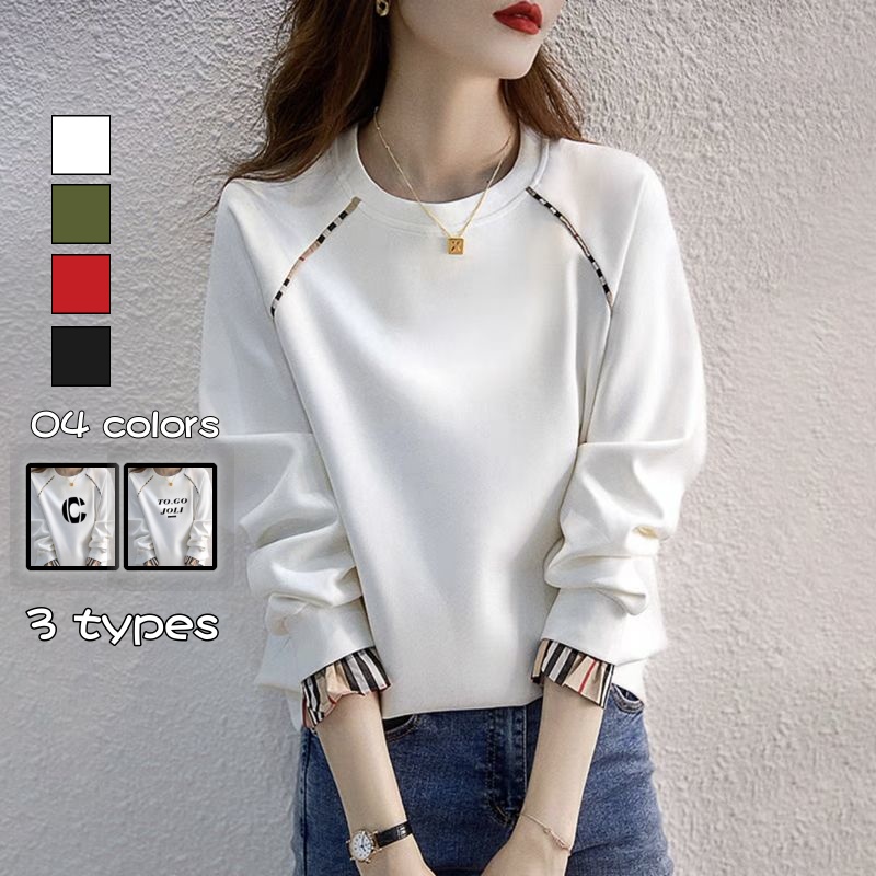 韓系春秋百搭假兩件圓領長袖上衣—舒適純棉、輕盈有型