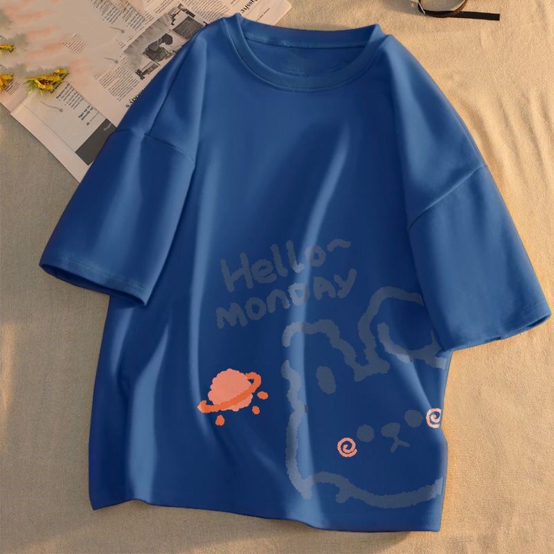 純棉萌貓印花短袖上衣-夏季寬鬆好搭 輕鬆休閒風