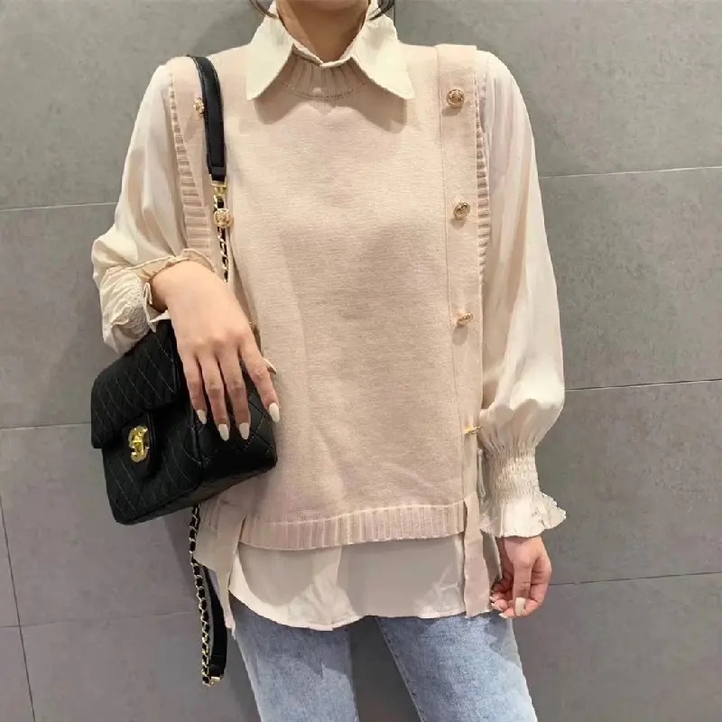 【單品可選】襯衫馬甲兩件套-春秋時尚減齡針織上衣套裝