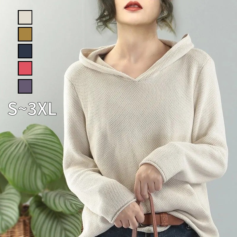 秋季寬鬆連帽針織衫 慵懶風毛衣 韓版內搭上衣