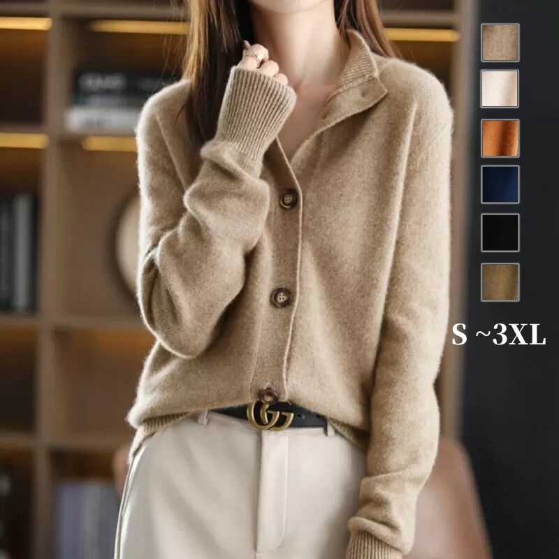 復古素色春秋針織立領開襟短版外套 寬鬆百搭款