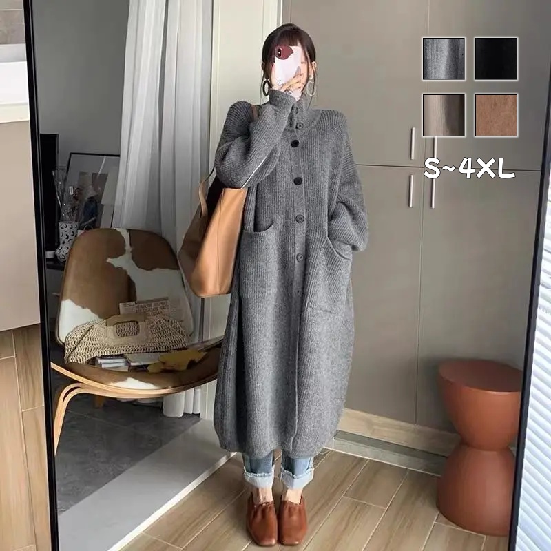韓系 ‧ 高領寬鬆針織長版外套