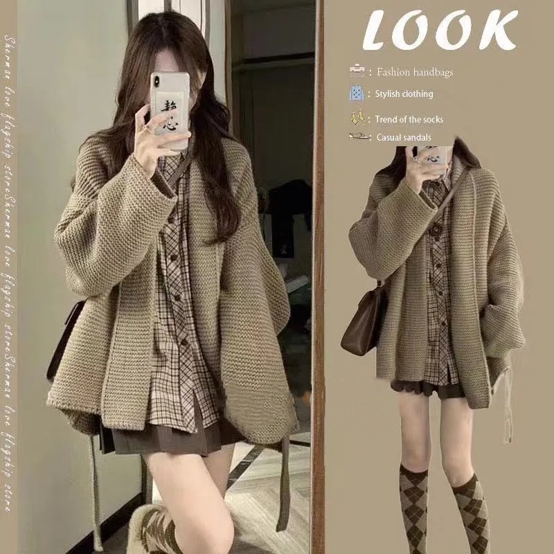 【單品可選】秋季溫柔系穿搭一整套 韓版針織外套襯衫百褶裙三件套