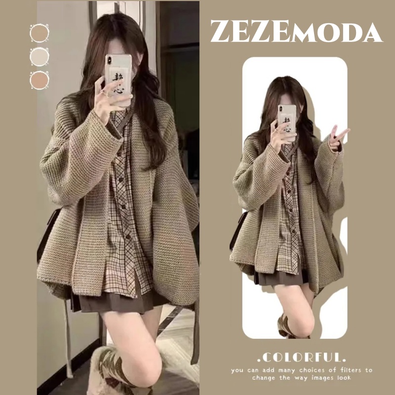 【單品可選】秋季溫柔系穿搭一整套 韓版針織外套襯衫百褶裙三件套