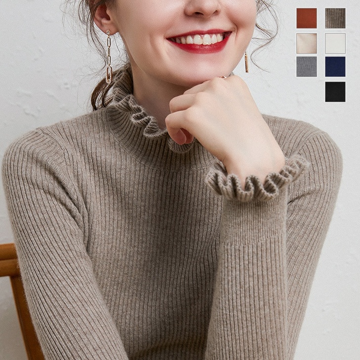 木耳花邊領長袖針織毛衣女 超顯瘦百搭款 保暖半高領毛衣