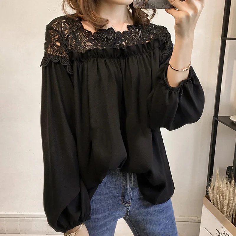氣質蕾絲鏤空透膚襯衫 韓版大版型寬鬆蝙蝠袖上衣