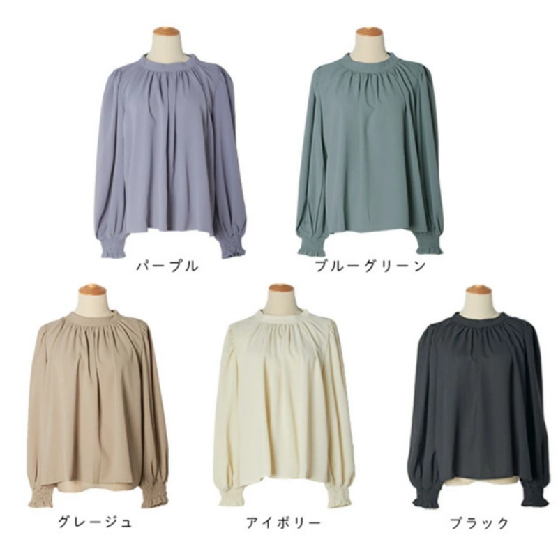 樂天日版半高領泡泡袖雪紡襯衫 優雅淑女OL