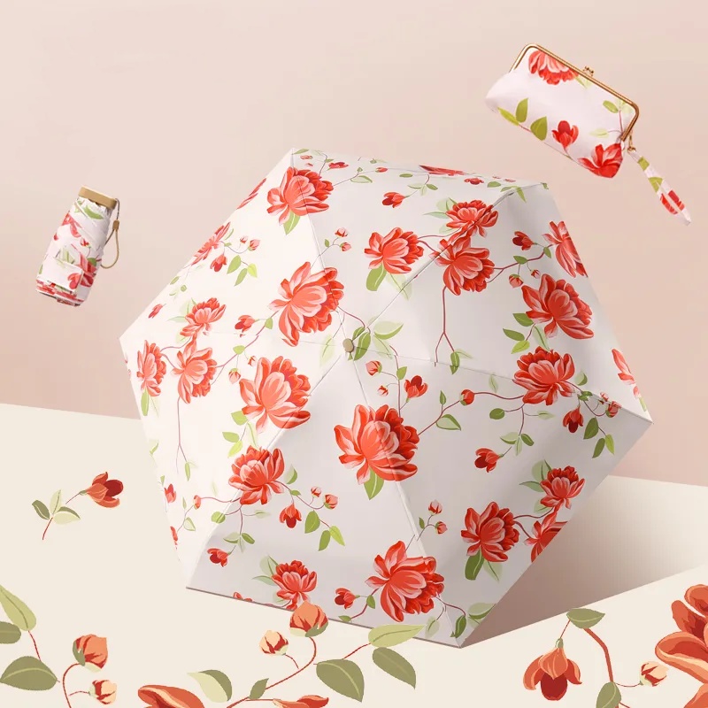 名媛防曬卡包六折傘 抗UV50+ 掌中寶晴雨兩用 可收進小廢包復古遮陽傘