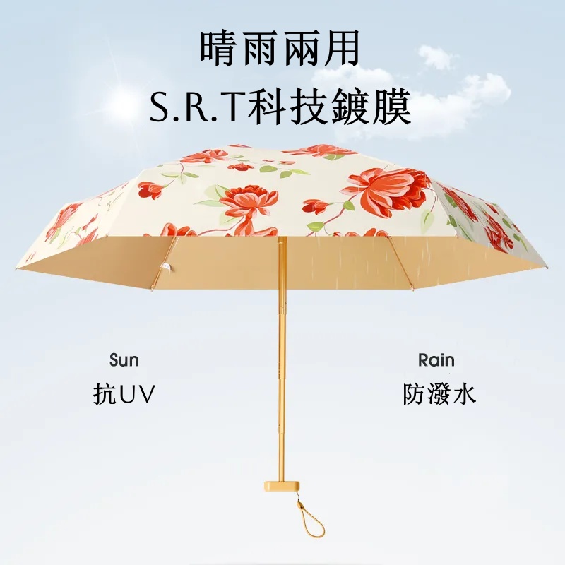 名媛防曬卡包六折傘 抗UV50+ 掌中寶晴雨兩用 可收進小廢包復古遮陽傘