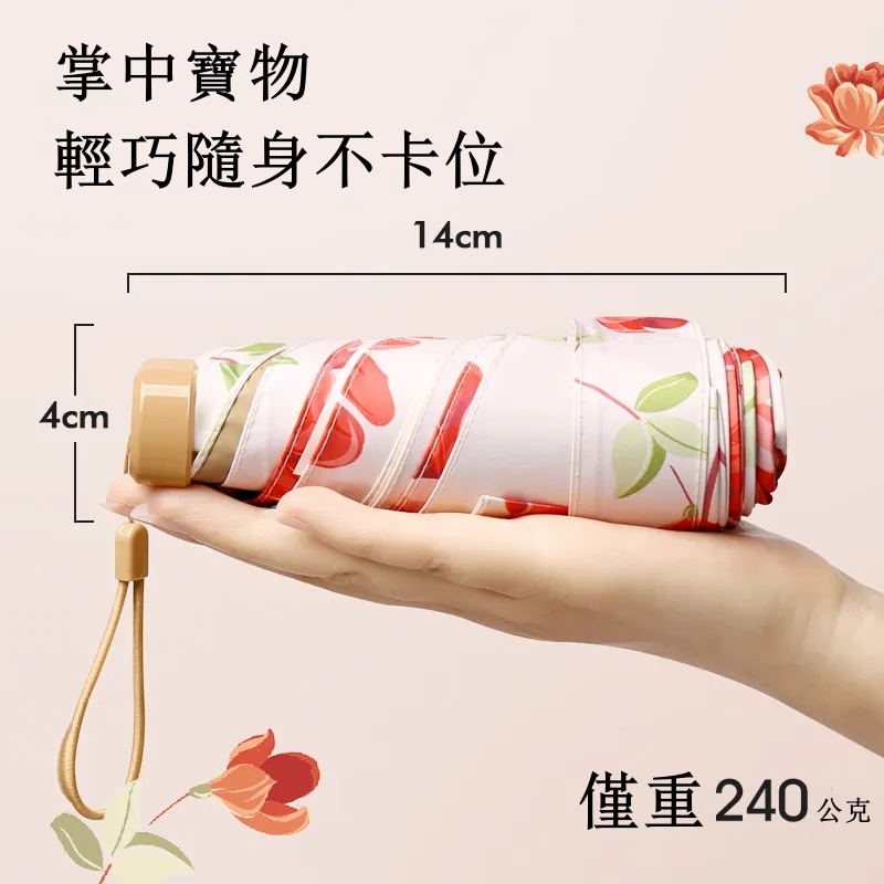 名媛防曬卡包六折傘 抗UV50+ 掌中寶晴雨兩用 可收進小廢包復古遮陽傘